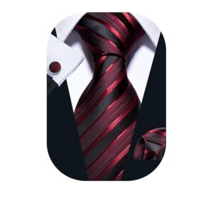 Barry.Wang Traditional Woven Stripe Tie Set for Males with Handkerchief and Cufflinks – Formal Put on