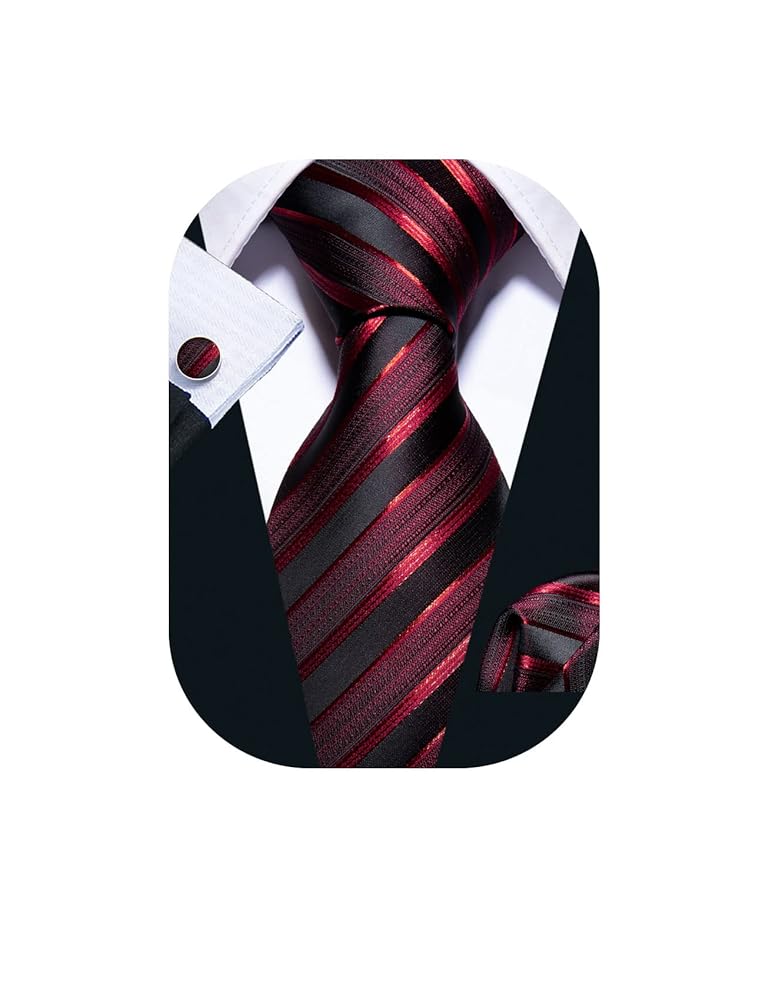 Barry.Wang Traditional Woven Stripe Tie Set for Males with Handkerchief and Cufflinks – Formal Put on