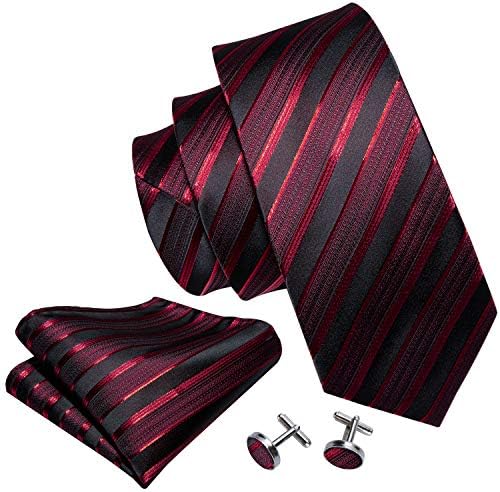 Barry.Wang Traditional Woven Stripe Tie Set for Males with Handkerchief and Cufflinks - Formal Put on