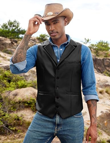 COOFANDY Males's Light-weight V-Neck Leather-based Go well with Vest - Informal Western Type Waistcoat Jacket