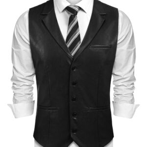 COOFANDY Males’s Light-weight V-Neck Leather-based Go well with Vest – Informal Western Type Waistcoat Jacket