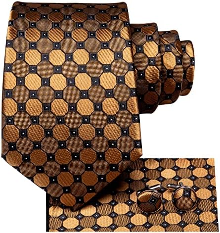 Dubulle Males's Tie Set - Stable Paisley Silk Necktie with Cufflinks and Pocket Sq.