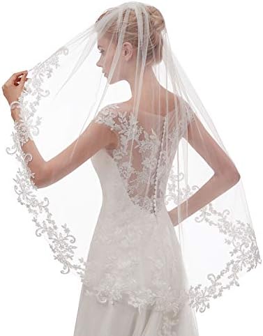 EllieHouse Girls's Quick Fingertip Lace Bridal Veil with Steel Comb - 1 Tier, 68 Inches