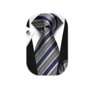 Enlision Males’s Stripe Tie and Pocket Sq. Set – Traditional Formal Woven Neckties with Handkerchief and Cufflinks for Weddings