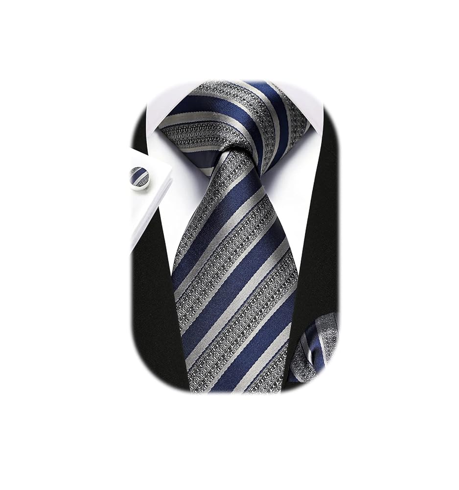 Enlision Males’s Stripe Tie and Pocket Sq. Set – Traditional Formal Woven Neckties with Handkerchief and Cufflinks for Weddings