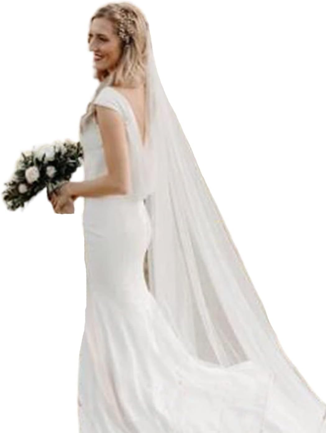 HEREAD 118″ Lengthy Cathedral Marriage ceremony Veil for Brides – Tulle Hair Accent with Comb and Charming Edge