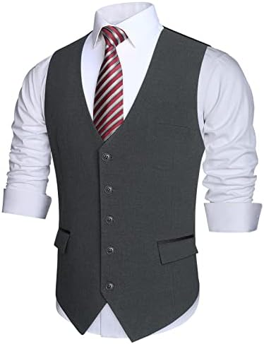 HISDERN Males's Formal Slim Match Go well with Vest - Strong Colour Marriage ceremony Waistcoat for V-Neck Tuxedo