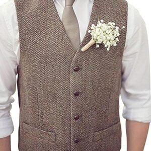 Males’s Tweed Herringbone Vest – Formal Groom’s Go well with Waistcoat for Weddings