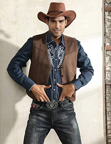 PJ PAUL JONES Males's Slim Match Fake Suede Leather-based Western Cowboy Vest - Costume Waistcoat for Weddings