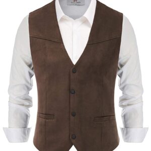 PJ PAUL JONES Males’s Slim Match Fake Suede Leather-based Western Cowboy Vest – Costume Waistcoat for Weddings