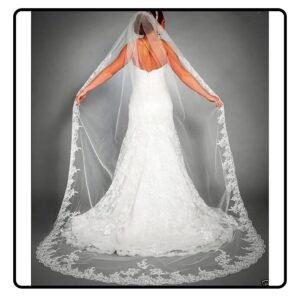 Ursumy Lengthy Cathedral Lace Marriage ceremony Veil – Mushy Tulle Bridal Veil with Comb, 118 inches (White)